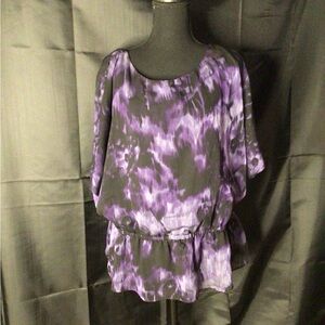 #589  Dress barn Purple 3/4 Sleeve Relaxed Tie Front Blouse